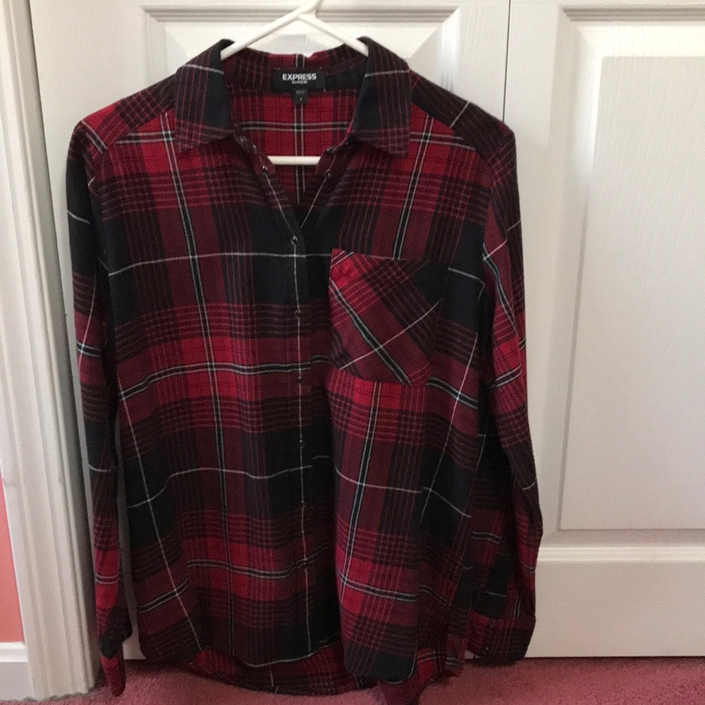 Express Woman’s Red and Black Plaid Shirt